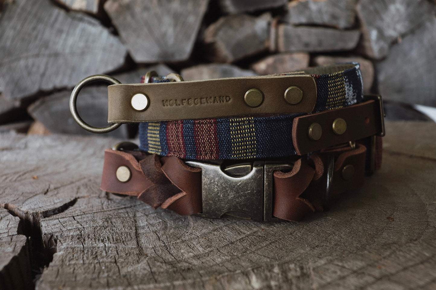 ODIN collar in an ethnic look made of greased leather and fabric combination - available in different designs