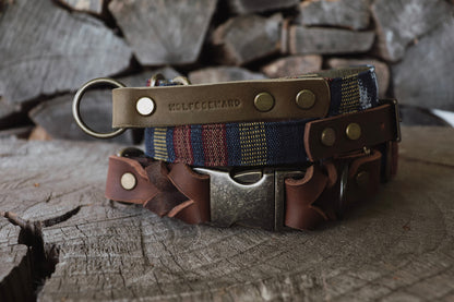 ODIN collar in an ethnic look made of greased leather and fabric combination - available in different designs