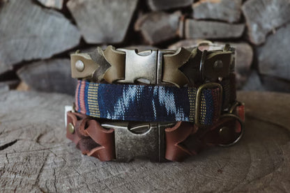 ODIN collar in an ethnic look made of greased leather and fabric combination - available in different designs