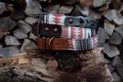 BROKK collar in an ethnic look made of greased leather and fabric combination - available in different designs