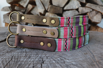TYR collar in an ethnic look made of greased leather and fabric combination - available in different designs