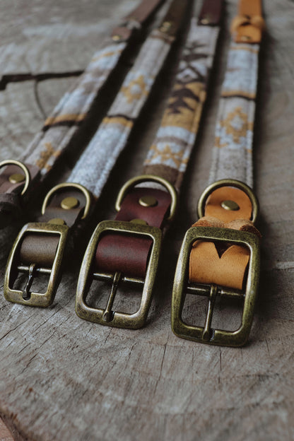 TYR collar in an ethnic look made of greased leather and fabric combination - available in different designs