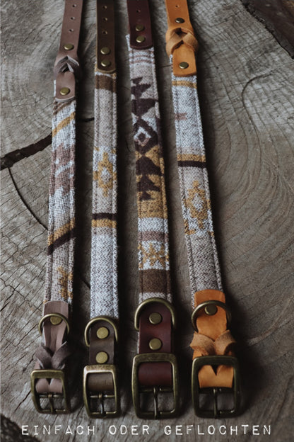 TYR collar in an ethnic look made of greased leather and fabric combination - available in different designs
