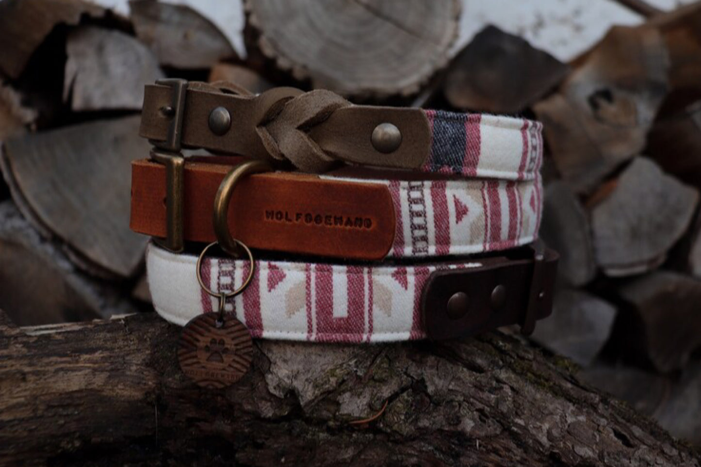 SINDRI collar in an ethnic look made of greased leather and fabric combination - available in different versions