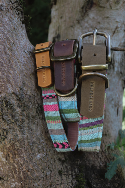 TYR collar in an ethnic look made of greased leather and fabric combination - available in different designs