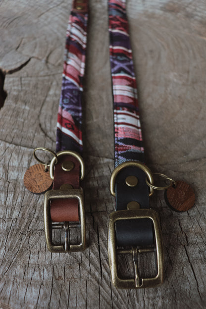 HEL collar in an ethnic look made of greased leather and fabric combination - available in different designs