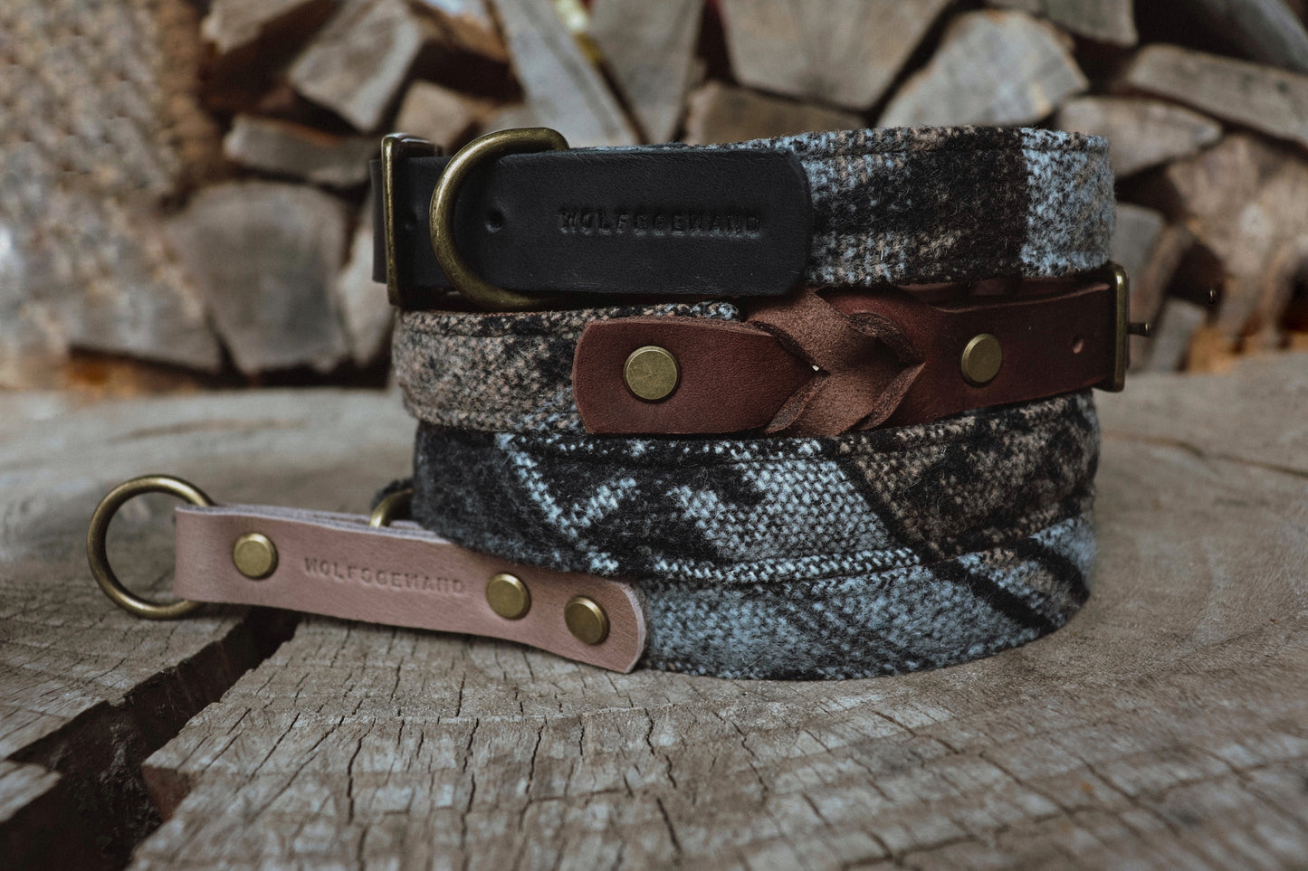 TYR collar in an ethnic look made of greased leather and fabric combination - available in different designs