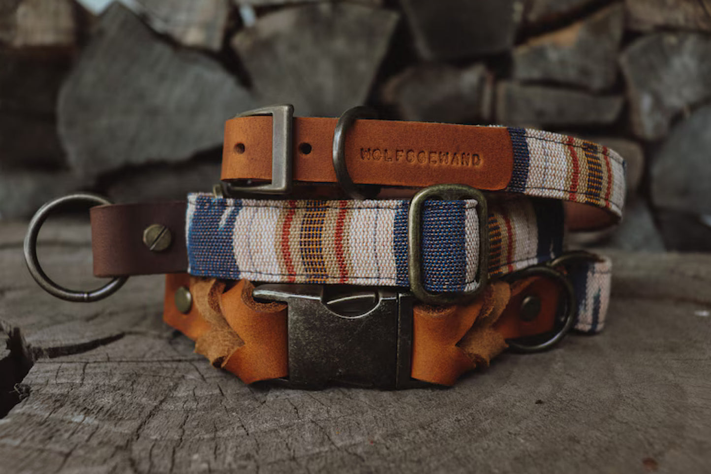 GERI collar in an ethnic look made of greased leather and fabric combination - available in different designs