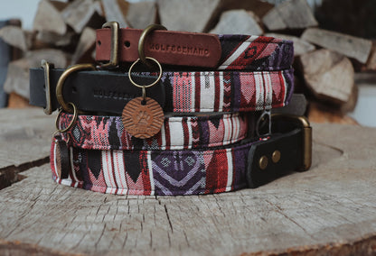 HEL collar in an ethnic look made of greased leather and fabric combination - available in different designs
