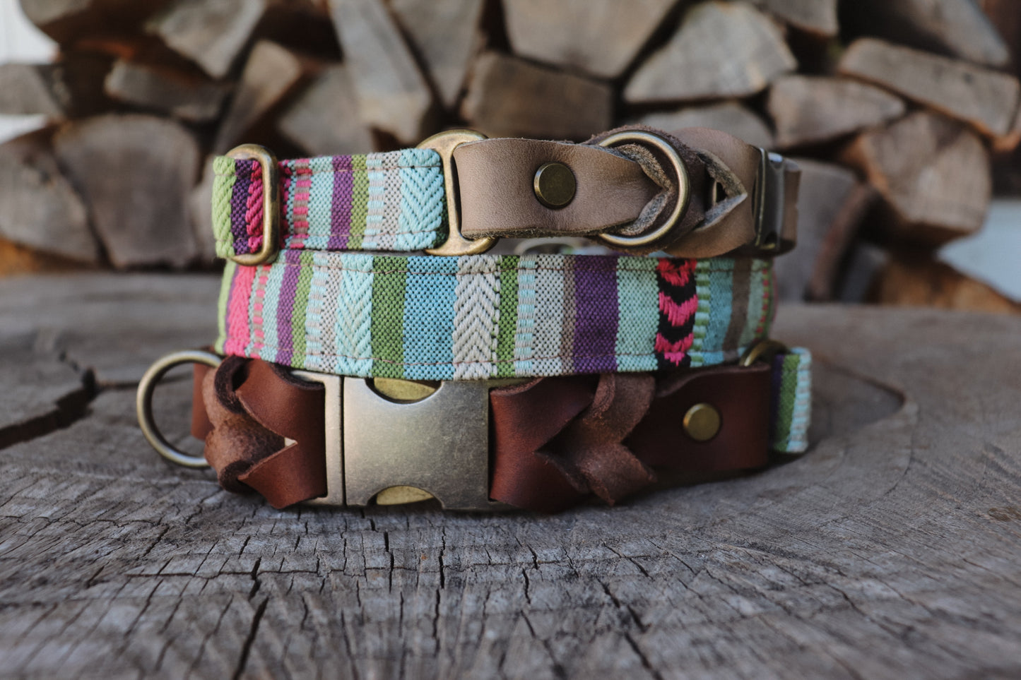 TYR collar in an ethnic look made of greased leather and fabric combination - available in different designs
