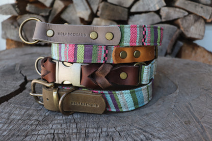 TYR collar in an ethnic look made of greased leather and fabric combination - available in different designs