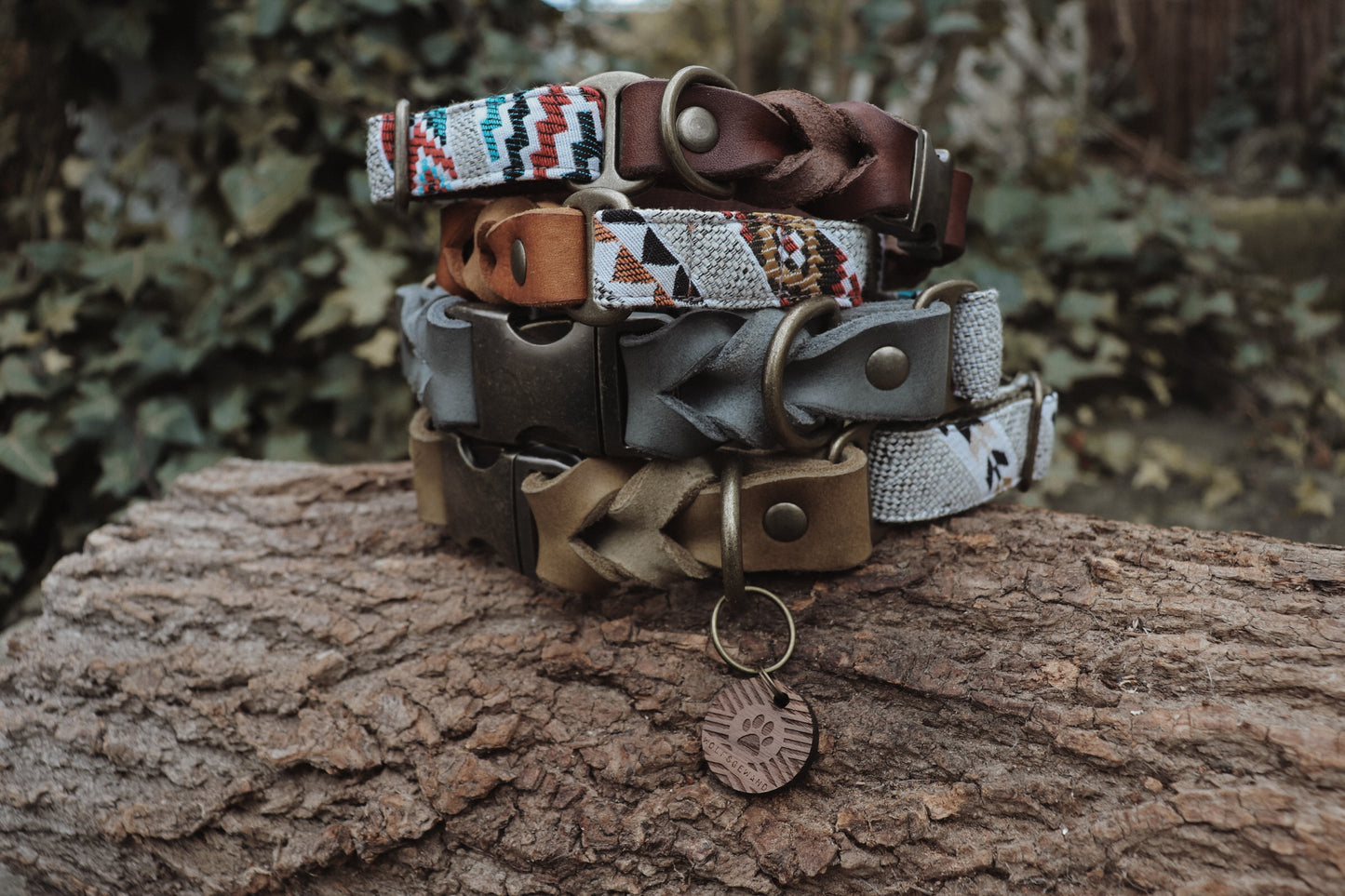 Halsband BRAGI • Fettleder-Stoff-Kombi | verschiedene Varianten erhältlich