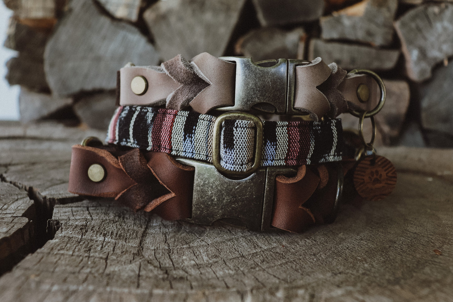 IDUNA collar in an ethnic look made of greased leather and fabric combination - available in different designs