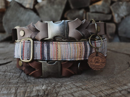 SIF collar in an ethnic look made of greased leather and fabric combination - available in different designs