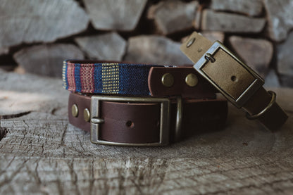ODIN collar in an ethnic look made of greased leather and fabric combination - available in different designs