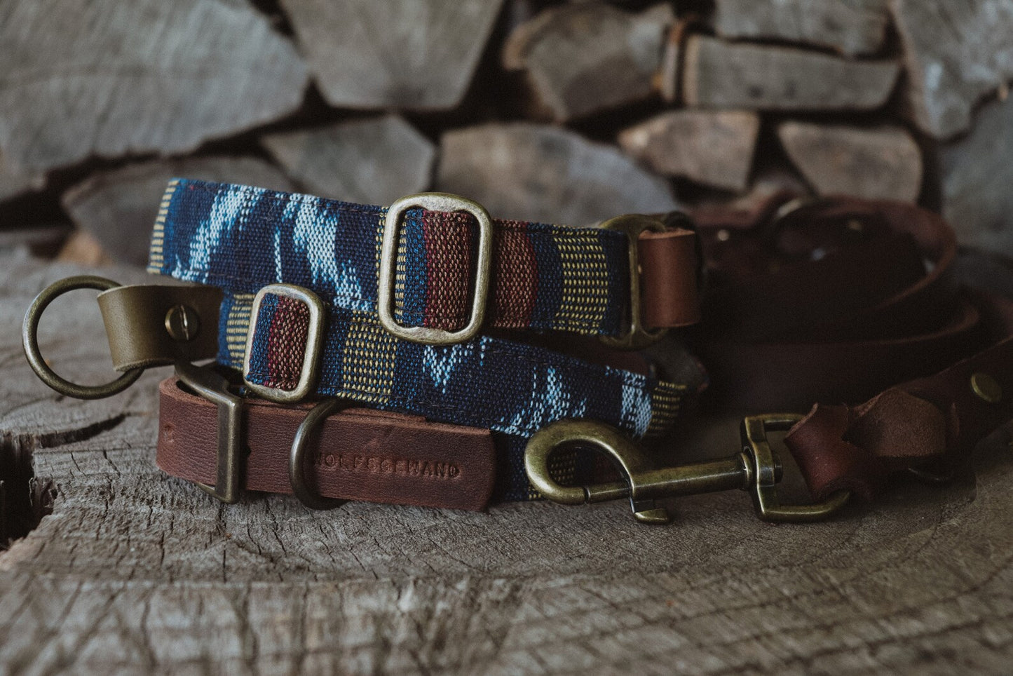 ODIN collar in an ethnic look made of greased leather and fabric combination - available in different designs