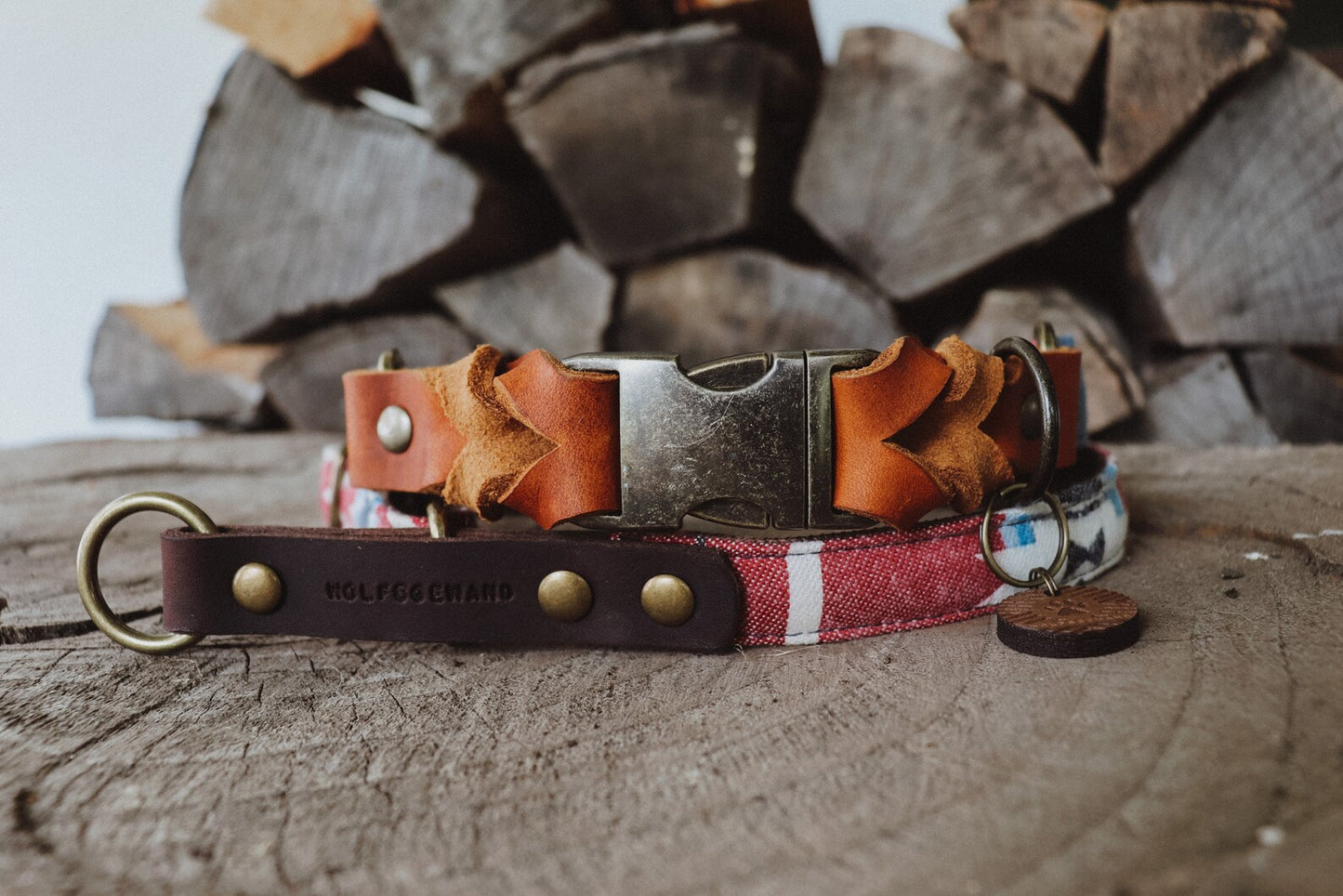 Halsband SAGA • Fettleder-Stoff-Kombi | verschiedene Varianten erhältlich