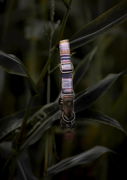 SIF collar in an ethnic look made of greased leather and fabric combination - available in different designs