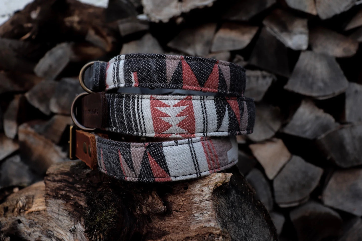 BROKK collar in an ethnic look made of greased leather and fabric combination - available in different designs