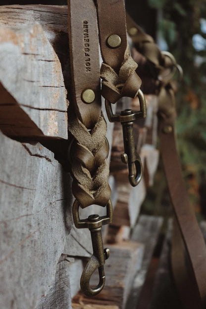 Braided leather leash 3-way adjustable - approx. 2m - different colors