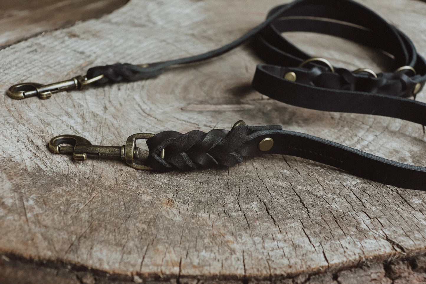 Braided leather leash 3-way adjustable - approx. 2m - different colors